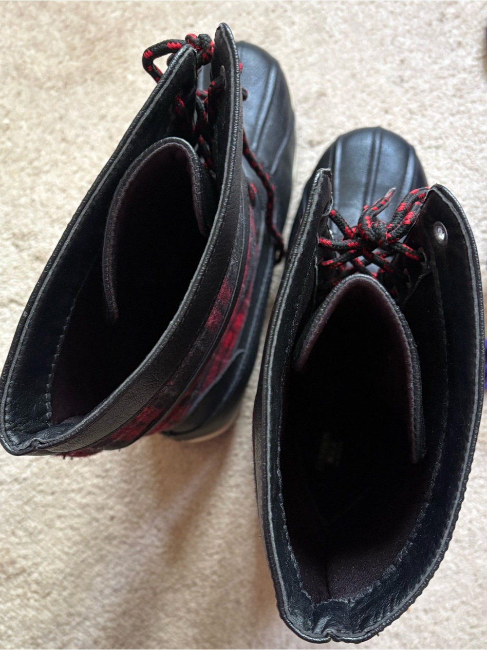 Women’s Black & Red Plaid Winter Duck Boots - Picture 3 of 6